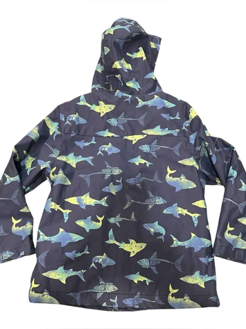 Boy’s Navy Shark Print Raincoat - Blue & Green Sharks - Picture 3 of 6